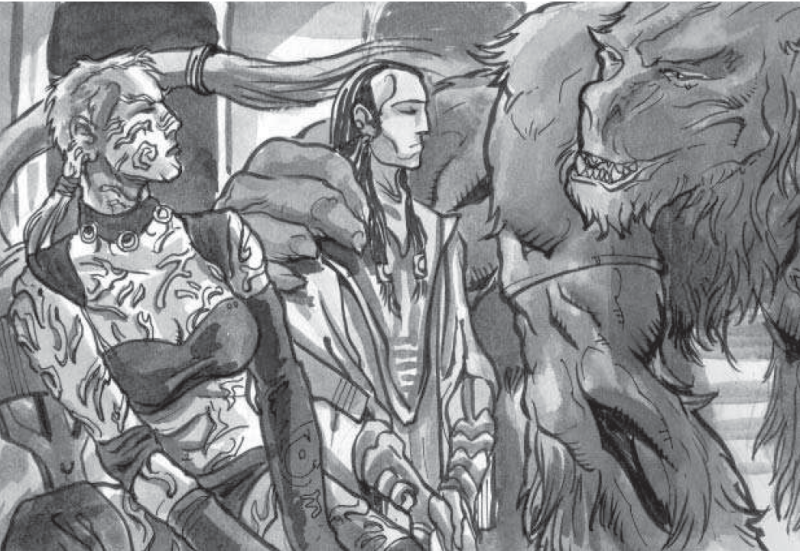 Elrond goes drinking with his bros. No, there's no other aliens pictured this entire book